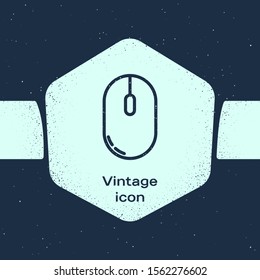 Grunge line Computer mouse icon isolated on blue background. Optical with wheel symbol. Monochrome vintage drawing. Vector Illustration