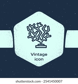Grunge line Coral icon isolated on blue background. Monochrome vintage drawing. Vector