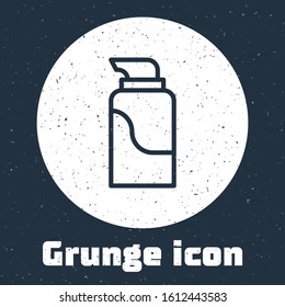 Grunge line Cream or lotion cosmetic tube icon isolated on grey background. Body care products for men. Monochrome vintage drawing. Vector Illustration