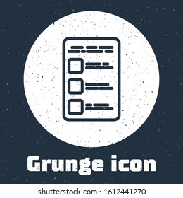 Grunge line Create account screen on mobile phone icon isolated on grey background. Monochrome vintage drawing. Vector Illustration
