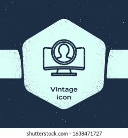 Grunge line Create account screen icon isolated on blue background. Monochrome vintage drawing. Vector Illustration