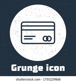 Grunge line Credit card icon isolated on grey background. Online payment. Cash withdrawal. Financial operations. Shopping sign. Monochrome vintage drawing. Vector Illustration