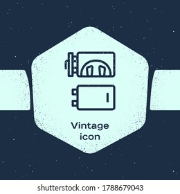 Grunge line Crematorium icon isolated on blue background. Monochrome vintage drawing. Vector