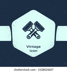 Grunge line Crossed shaving razor icon isolated on blue background. Monochrome vintage drawing. Vector Illustration