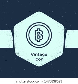 Grunge line Cryptocurrency coin Bitcoin icon isolated on blue background. Physical bit coin. Blockchain based secure crypto currency. Monochrome vintage drawing. Vector Illustration