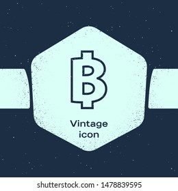 Grunge line Cryptocurrency coin Bitcoin icon isolated on blue background. Physical bit coin. Blockchain based secure crypto currency. Monochrome vintage drawing. Vector Illustration