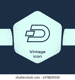Grunge line Cryptocurrency coin Dash icon isolated on blue background. Digital currency. Altcoin symbol. Blockchain based secure crypto currency. Monochrome vintage drawing. Vector Illustration