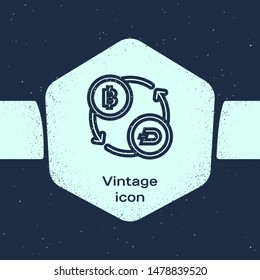 Grunge line Cryptocurrency exchange icon isolated on blue background. Bitcoin to Dash exchange icon. Cryptocurrency technology, mobile banking. Monochrome vintage drawing. Vector Illustration