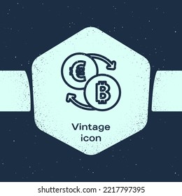 Grunge line Cryptocurrency exchange icon isolated on blue background. Bitcoin to euro exchange icon. Cryptocurrency technology, mobile banking. Monochrome vintage drawing. Vector
