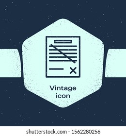 Grunge line Delete file document icon isolated on blue background. Rejected document icon. Cross on paper. Monochrome vintage drawing. Vector Illustration