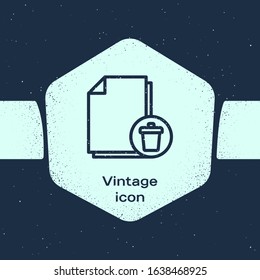 Grunge line Delete file document icon isolated on blue background. Paper sheet with recycle bin sign. Rejected document. Cross on paper. Monochrome vintage drawing. Vector Illustration