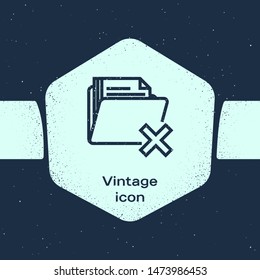 Grunge line Delete folder icon isolated on blue background. Folder with recycle bin. Delete or error folder. Close computer information folder. Monochrome vintage drawing. Vector Illustration