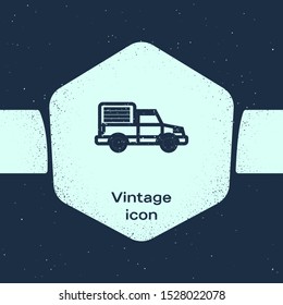 Grunge line Delivery cargo truck vehicle icon isolated on blue background. Monochrome vintage drawing. Vector Illustration