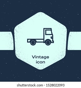 Grunge line Delivery cargo truck vehicle icon isolated on blue background. Monochrome vintage drawing. Vector Illustration