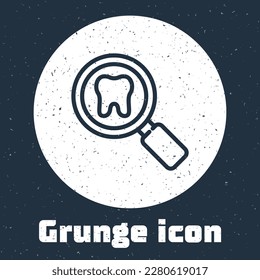 Grunge line Dental search icon isolated on grey background. Tooth symbol for dentistry clinic or dentist medical center. Monochrome vintage drawing. Vector