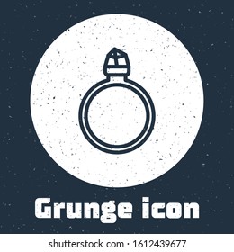 Grunge line Diamond engagement ring icon isolated on grey background. Monochrome vintage drawing. Vector Illustration