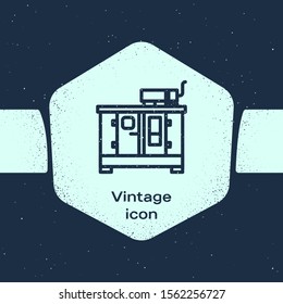 Grunge line Diesel power generator icon isolated on blue background. Industrial and home immovable power generator. Monochrome vintage drawing. Vector Illustration