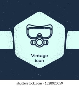 Grunge line Diving mask icon isolated on blue background. Extreme sport. Sport equipment. Monochrome vintage drawing. Vector Illustration