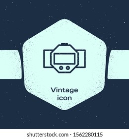 Grunge line Diving watch icon isolated on blue background. Diving underwater equipment. Monochrome vintage drawing. Vector Illustration