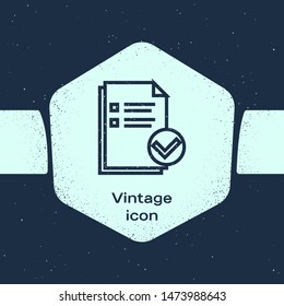 Grunge line Document and check mark icon isolated on blue background. Checklist icon. Business concept. Monochrome vintage drawing. Vector Illustration