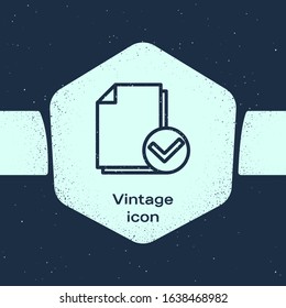 Grunge line Document and check mark icon isolated on blue background. Checklist icon. Business concept. Monochrome vintage drawing. Vector Illustration