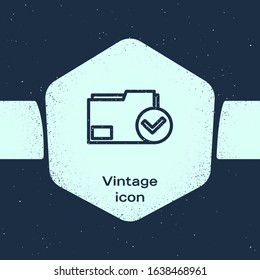 Grunge line Document folder and check mark icon isolated on blue background. Checklist icon. Business concept. Monochrome vintage drawing. Vector Illustration