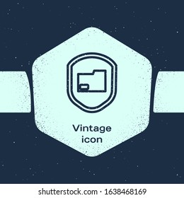 Grunge line Document folder protection concept icon isolated on blue background. Confidential information and privacy idea, guard, shield. Monochrome vintage drawing. Vector Illustration