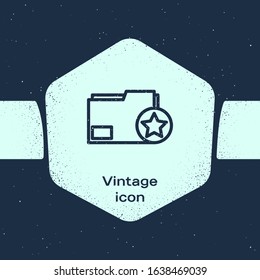 Grunge line Document folder with star icon isolated on blue background. Document best, favorite, rating symbol. Monochrome vintage drawing. Vector Illustration