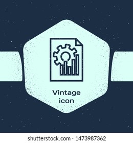 Grunge line Document with graph chart icon isolated on blue background. Report text file icon. Accounting sign. Audit, analysis, planning. Monochrome vintage drawing. Vector Illustration