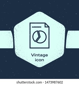Grunge line Document with graph chart icon isolated on blue background. Report text file icon. Accounting sign. Audit, analysis, planning. Monochrome vintage drawing. Vector Illustration
