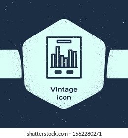 Grunge line Document with graph chart icon isolated on blue background. Report text file icon. Accounting sign. Audit, analysis, planning. Monochrome vintage drawing. Vector Illustration