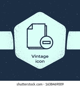 Grunge line Document with minus icon isolated on blue background. Clear document. Remove file document. Delete information file. Monochrome vintage drawing. Vector Illustration