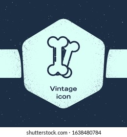 Grunge line Dog bone icon isolated on blue background. Pets food symbol. Monochrome vintage drawing. Vector Illustration