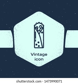Grunge line Doner kebab icon isolated on blue background. Shawarma sign. Street fast food menu. Monochrome vintage drawing. Vector Illustration