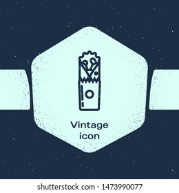 Grunge line Doner kebab icon isolated on blue background. Shawarma sign. Street fast food menu. Monochrome vintage drawing. Vector Illustration