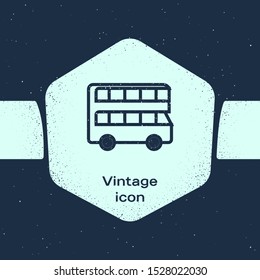 Grunge line Double decker bus icon isolated on blue background. London classic passenger bus. Public transportation symbol. Monochrome vintage drawing. Vector Illustration
