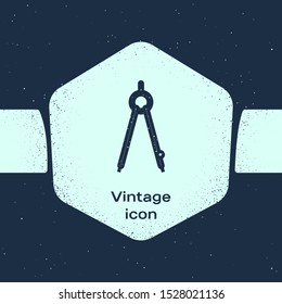Grunge line Drawing compass icon isolated on blue background. Compasses sign. Drawing and educational tools. Geometric instrument. Monochrome vintage drawing. Vector Illustration