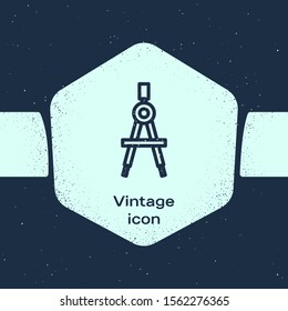 Grunge line Drawing compass icon isolated on blue background. Compasses sign. Drawing and educational tools. Geometric instrument. Monochrome vintage drawing. Vector Illustration