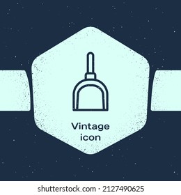 Grunge line Dustpan icon isolated on blue background. Cleaning scoop services. Monochrome vintage drawing. Vector