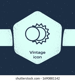 Grunge line Eclipse of the sun icon isolated on blue background. Total sonar eclipse. Monochrome vintage drawing. Vector Illustration