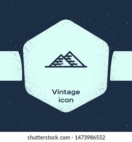 Grunge line Egypt pyramids icon isolated on blue background. Symbol of ancient Egypt. Monochrome vintage drawing. Vector Illustration