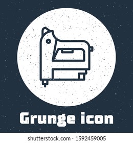 Grunge line Electric construction stapler icon isolated on grey background. Working tool. Monochrome vintage drawing. Vector Illustration