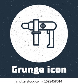 Grunge line Electric drill machine icon isolated on grey background. Repair tool. Monochrome vintage drawing. Vector Illustration
