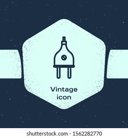 Grunge line Electric plug icon isolated on blue background. Concept of connection and disconnection of the electricity. Monochrome vintage drawing. Vector Illustration