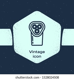 Grunge line Electrical hair clipper or shaver icon isolated on blue background. Barbershop symbol. Monochrome vintage drawing. Vector Illustration