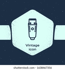 Grunge line Electrical hair clipper or shaver icon isolated on blue background. Barbershop symbol. Monochrome vintage drawing. Vector Illustration