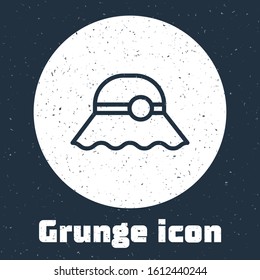 Grunge line Elegant women hat icon isolated on grey background. Monochrome vintage drawing. Vector Illustration