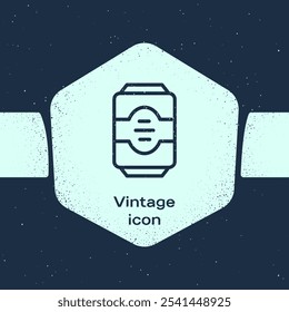 Grunge line Energy drink icon isolated on blue background. Monochrome vintage drawing. Vector