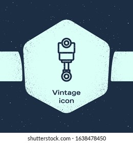 Grunge line Engine piston icon isolated on blue background. Car engine piston sign. Monochrome vintage drawing. Vector Illustration