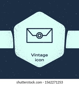 Grunge line Envelope with christmas party invitation card icon isolated on blue background. Merry Christmas and Happy New Year. Monochrome vintage drawing. Vector Illustration